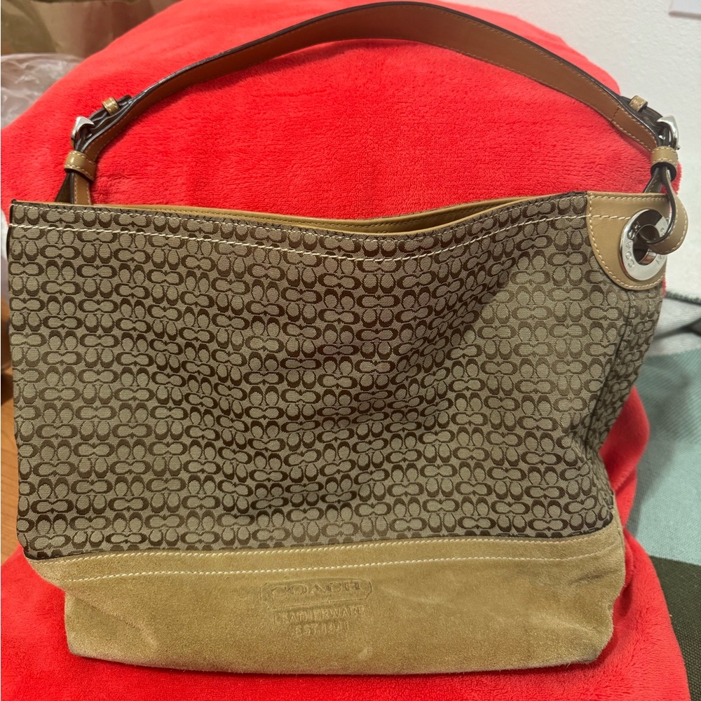 Coach Tan and Brown Signature Hobo Bag